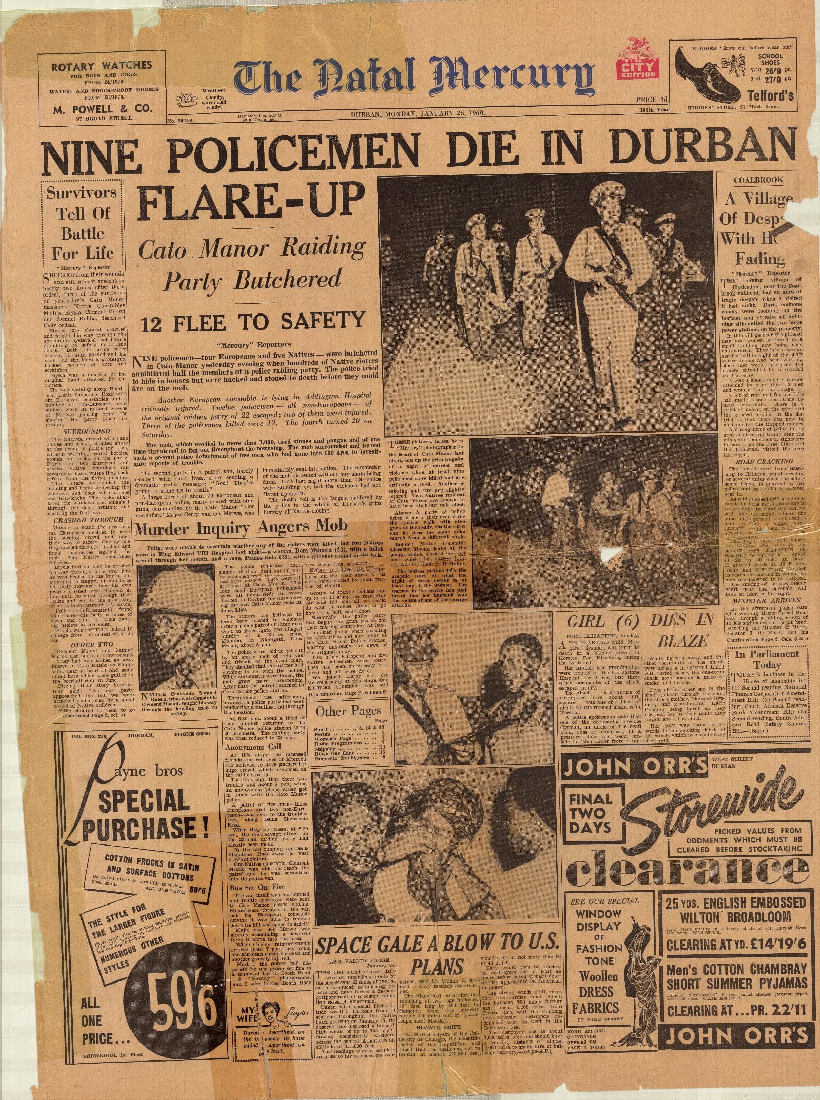 1960 Cato Manor Historical Document Natal Mercury