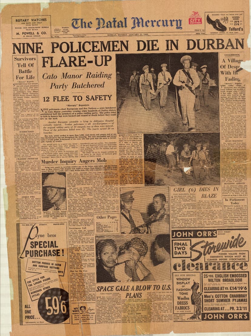 1960 Cato Manor Historical Document Natal Mercury