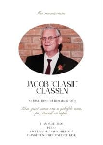 In Memoriam - Jacob S (Classie) Classen