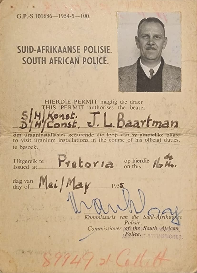 Uraan-Installasies 1955 : Speurder-Hoofkonstabel Jl Baartman